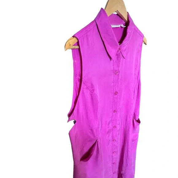 Soft Surroundings, hot pink, collared sleeveless silk dress with pockets sz  XL - Picture 6 of 9